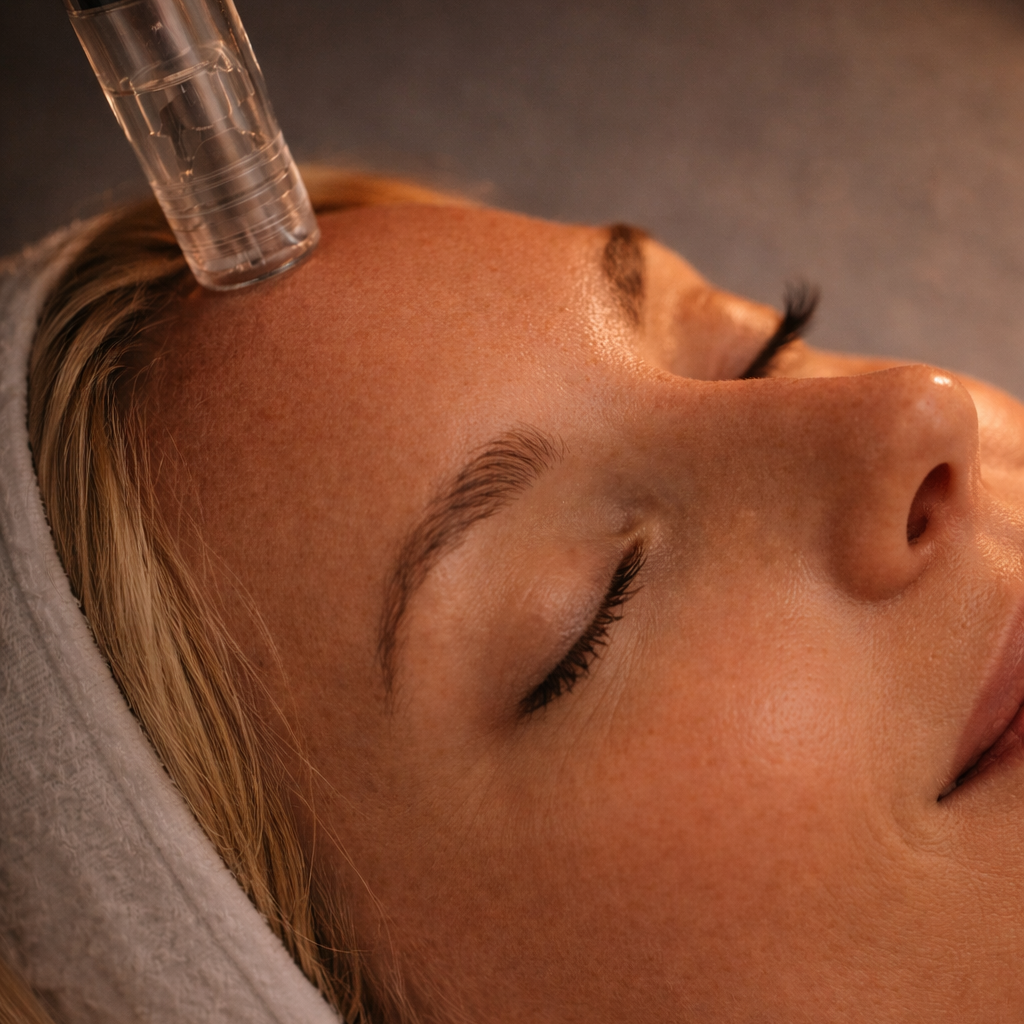 female with glowing skin getting a microneedling treatment with prp philadelphia